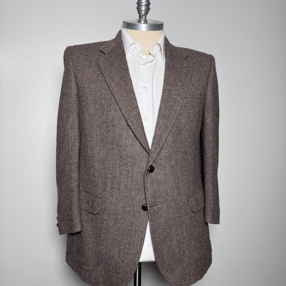 Kingsridge Blazer Mens 40R Brown‎ Herringbone Vintage Wool Sport Coat Academic